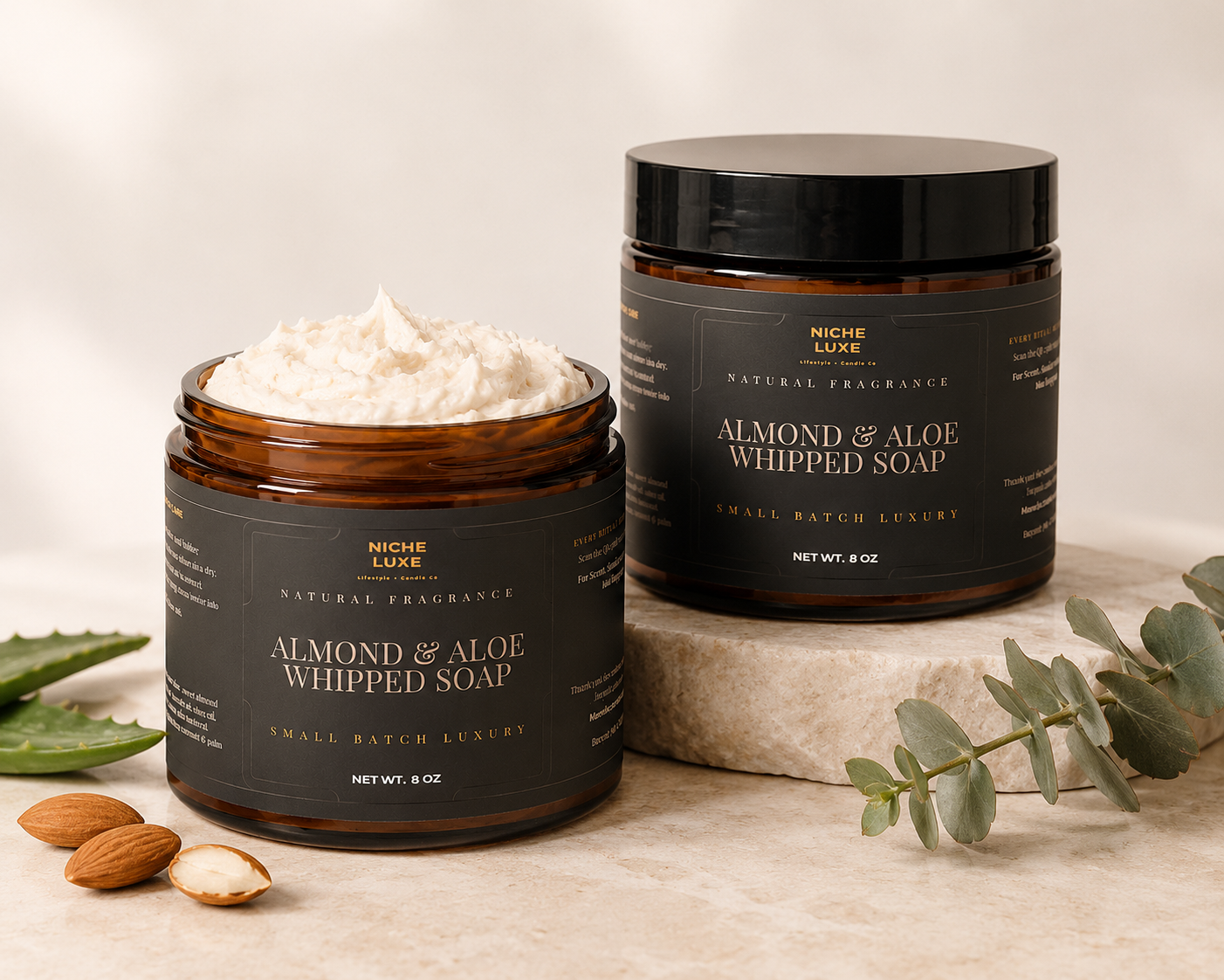 Almond & Aloe Whipped Soap (8 oz Amber Jar)